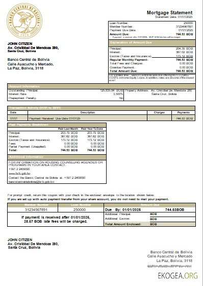 Bolivie Banco Central de Bolivia relevé hypothécaire bancaire scr